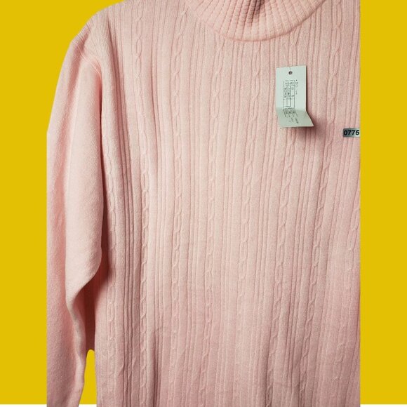 Jian Feng Cable Knit Mock Sweater Womens soft pink Medium - Picture 8 of 10